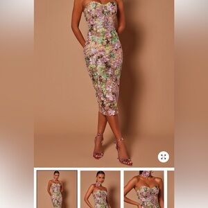 Fashion Nova Pink and Green Floral Midi Dress